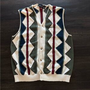Vintage 1990’s Greg Norman Budweiser Cream, Navy & Red Abstract Vest Cardigan XL